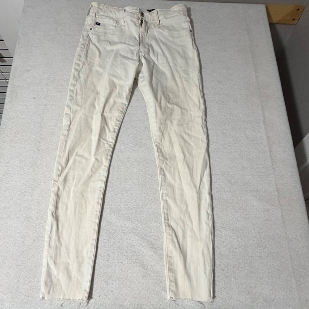 AG Adriano Goldschmied Farrah Skinny Ankle High Rise White Jeans 29R Raw Hem